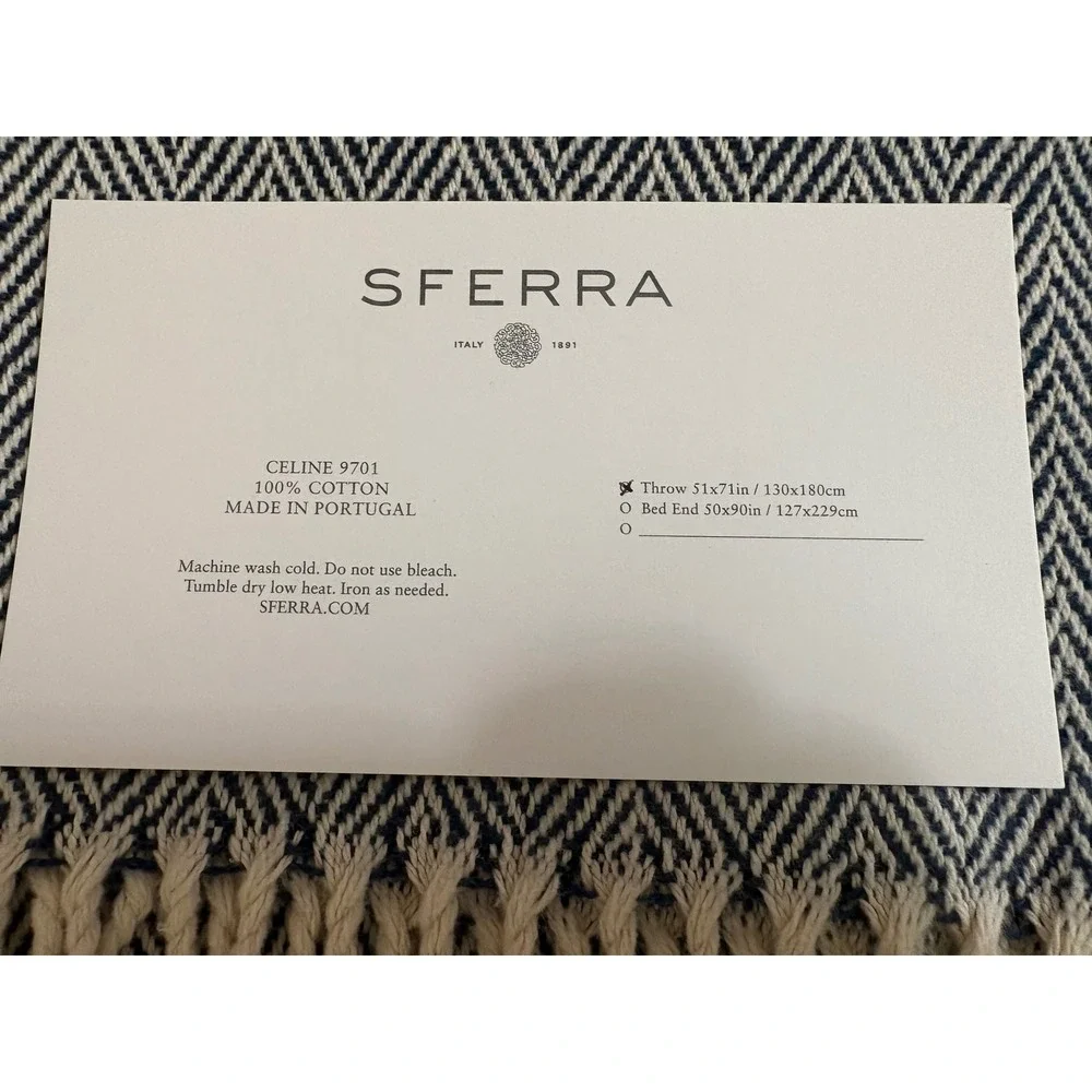 Sferra Celine 9701 Navy Herringbone Cotton Throw Blanket 51x71 Made in Portugal